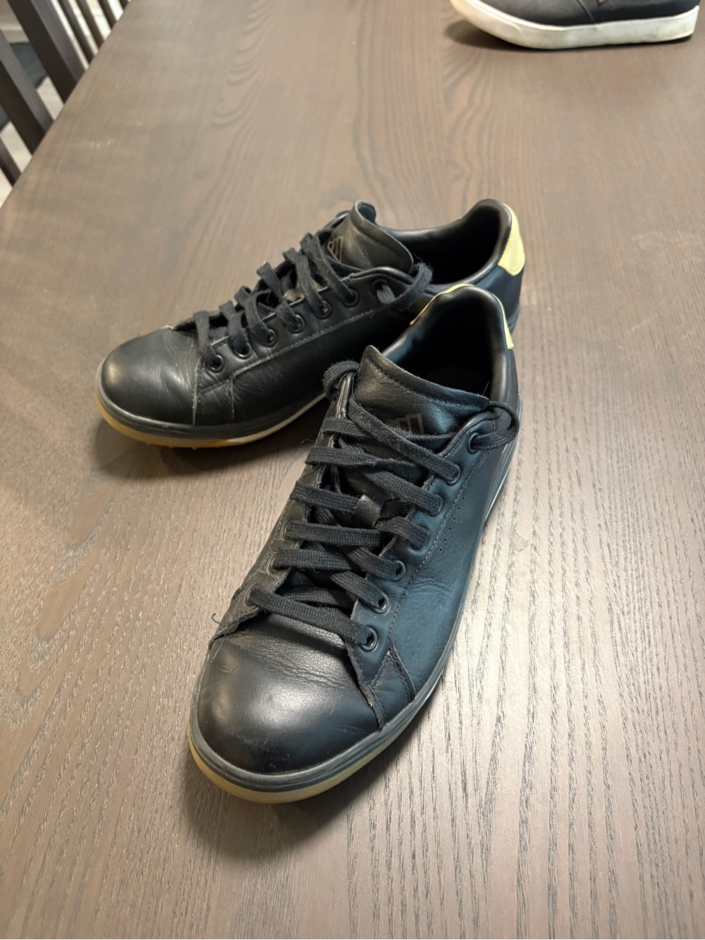adidas Black Leather Sneakers with Tan Heel Accent